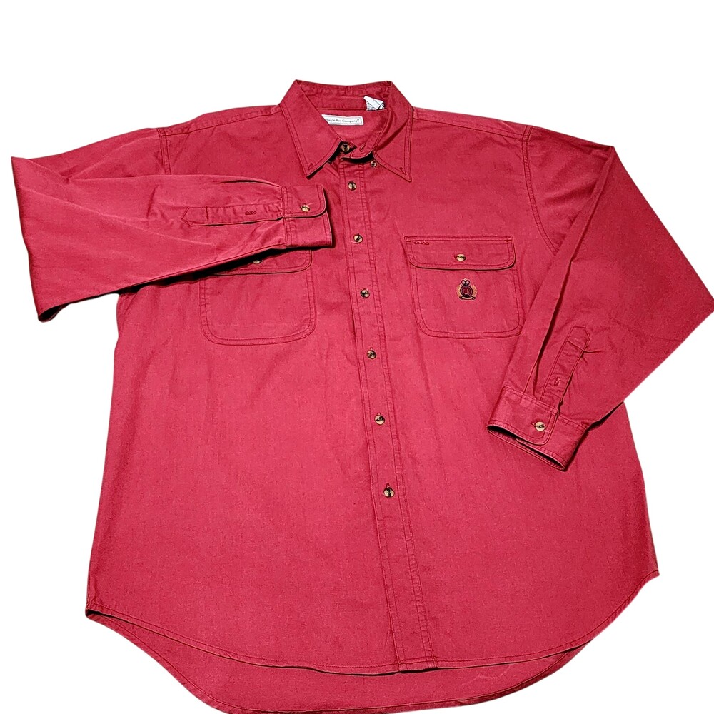 Bugle Boy Company Shirt Mens Large Red Twill Cotton Button Long Sleeve Casual